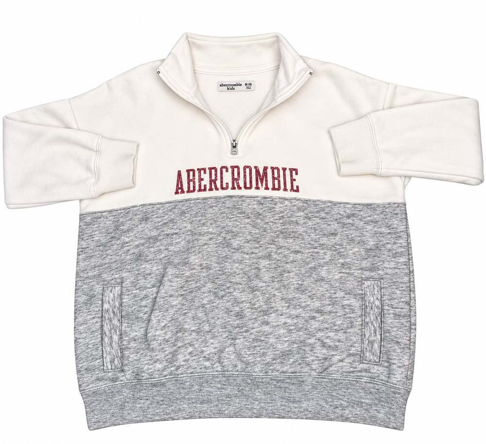 Abercrombie Kids 1/4 Zip Sweatshirt Size 15/16 White Grey